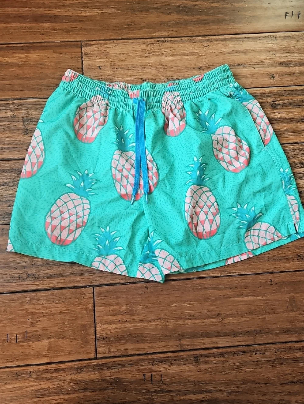 chubbies Turquoise Swim Shorts‎ with Coral Pineapples Medium
